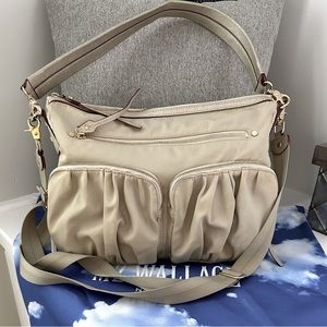 MZ Wallace Bedford Hayley Flax Nylon and Leather Crossbody / Shoulder Bag